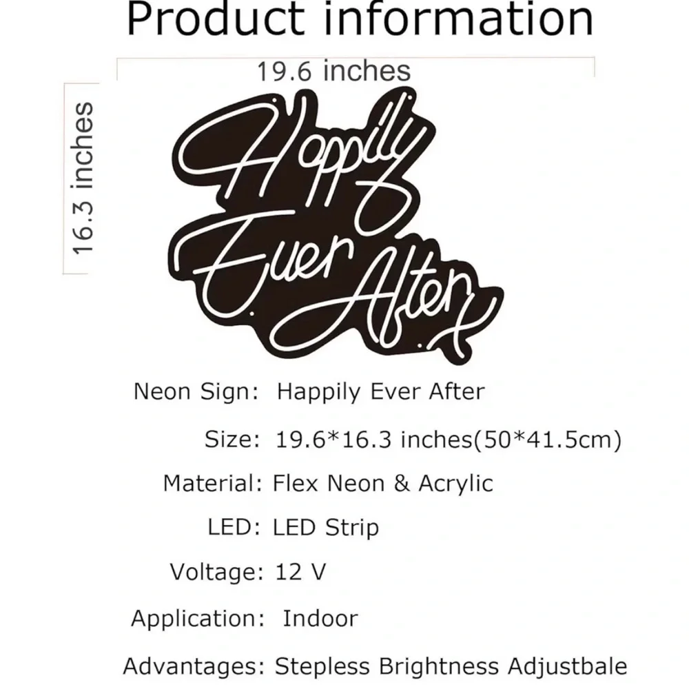 LED Neon 'Happily Ever After' Sign – White Wedding & Party Light